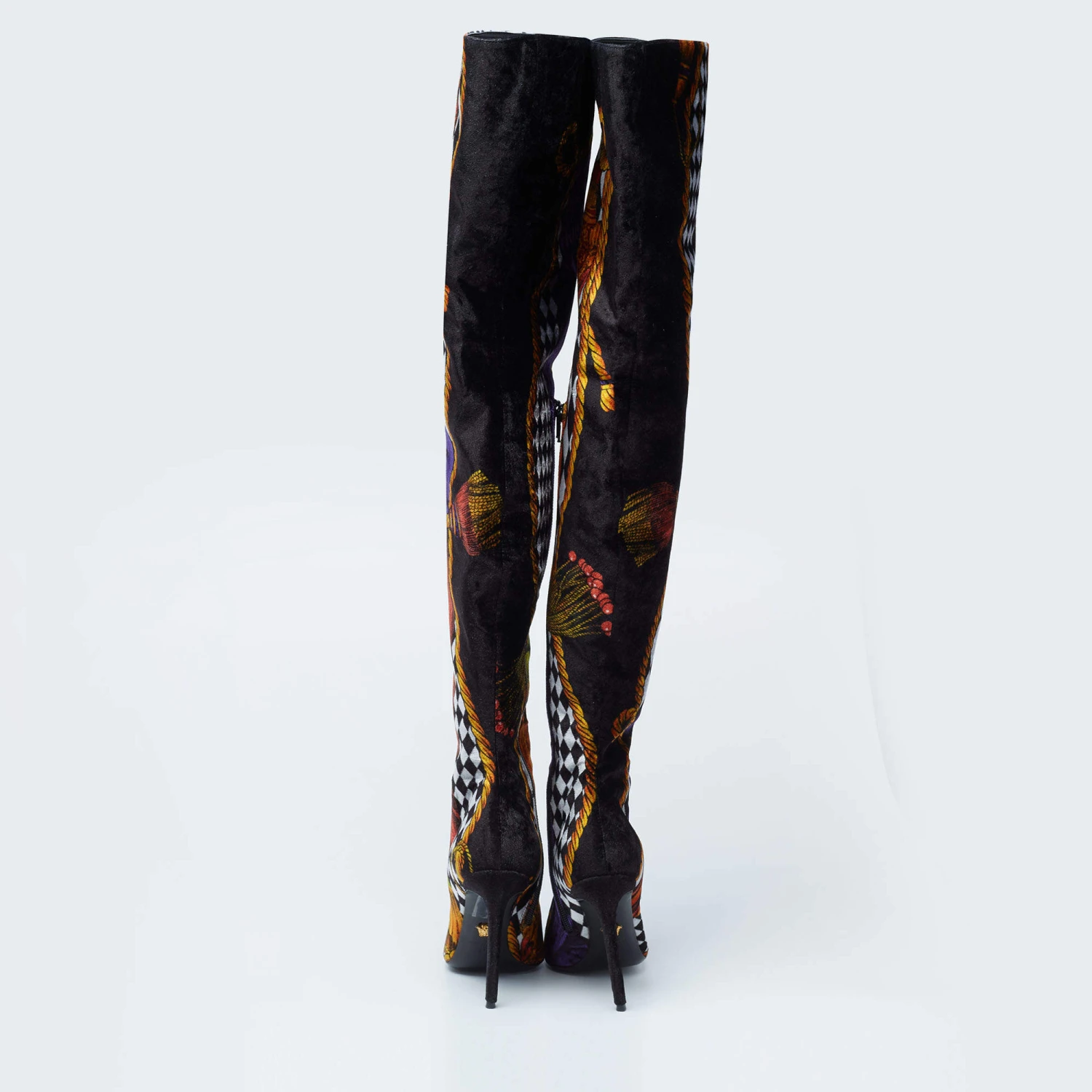 Versace Multicolor Velvet Pointed Toe Over The Knee Boots Size 37 For Women 5 Versace Multicolor Velvet Pointed Toe Over The Knee Boots Size 37 For Women - Image 5