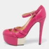 Versace Pink Leather Platform Mary Jane Pumps Size 36 For Women