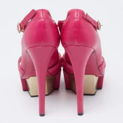 Versace Pink Leather Platform Mary Jane Pumps Size 36 For Women -Versace Official Website luxury women versace used shoes p625227 1650345912 006