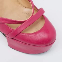 Versace Pink Leather Platform Mary Jane Pumps Size 36 For Women -Versace Official Website luxury women versace used shoes p625227 1650345923 009