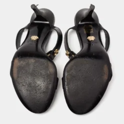 Versace Black Leather Medusa Slide Sandals Size 40 For Women -Versace Official Website luxury women versace used shoes p626981 002