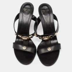Versace Black Leather Medusa Slide Sandals Size 40 For Women -Versace Official Website luxury women versace used shoes p626981 003