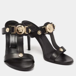 Versace Black Leather Medusa Slide Sandals Size 40 For Women -Versace Official Website luxury women versace used shoes p626981 006