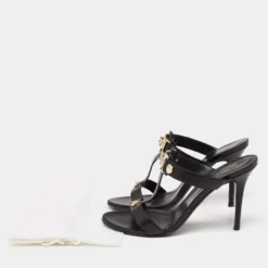 Versace Black Leather Medusa Slide Sandals Size 40 For Women -Versace Official Website luxury women versace used shoes p626981 008