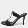 Versace Black Leather Medusa Slide Sandals Size 40 For Women