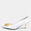 Versace White Leather Medusa Pointed Pumps Size 39 For Women