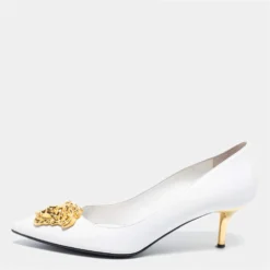 Versace White Leather Medusa Pointed Pumps Size 39 For Women