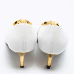 Versace White Leather Medusa Pointed Pumps Size 39 For Women -Versace Official Website luxury women versace used shoes p631541 002