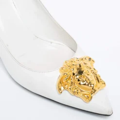 Versace White Leather Medusa Pointed Pumps Size 39 For Women -Versace Official Website luxury women versace used shoes p631541 004