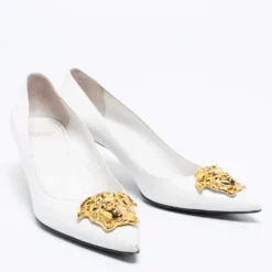 Versace White Leather Medusa Pointed Pumps Size 39 For Women -Versace Official Website luxury women versace used shoes p631541 006