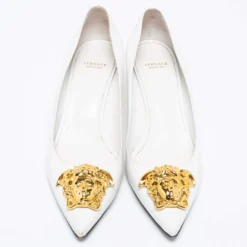Versace White Leather Medusa Pointed Pumps Size 39 For Women -Versace Official Website luxury women versace used shoes p631541 007