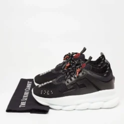 Versace Black Suede And Mesh Chain Reaction Sneakers Size 40 For Women -Versace Official Website luxury women versace used shoes p635267 001