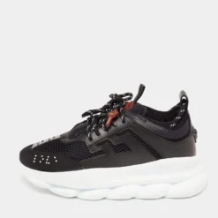 Versace Black Suede And Mesh Chain Reaction Sneakers Size 40 For Women