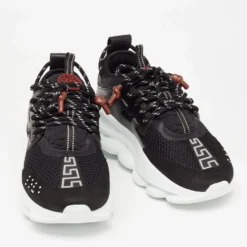 Versace Black Suede And Mesh Chain Reaction Sneakers Size 40 For Women -Versace Official Website luxury women versace used shoes p635267 004