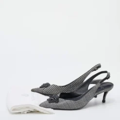 Versace Black/White Houndstooth Fabric Palazzo Medusa Slingback Sandals Size 40 For Women -Versace Official Website luxury women versace used shoes p637776 001