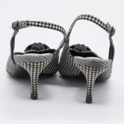 Versace Black/White Houndstooth Fabric Palazzo Medusa Slingback Sandals Size 40 For Women -Versace Official Website luxury women versace used shoes p637776 007