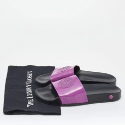 Versace Pink Leather Medusa Flat Slide Sandals Size 39 For Women -Versace Official Website luxury women versace used shoes p638791 002