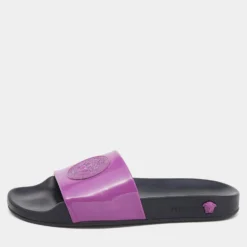 Versace Pink Leather Medusa Flat Slide Sandals Size 39 For Women