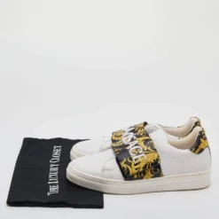 Versace White Leather Baroque Printed Logo Low Top Sneakers Size 39 For Women -Versace Official Website luxury women versace used shoes p639934 001