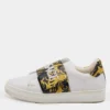 Versace White Leather Baroque Printed Logo Low Top Sneakers Size 39 For Women