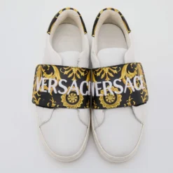 Versace White Leather Baroque Printed Logo Low Top Sneakers Size 39 For Women -Versace Official Website luxury women versace used shoes p639934 004