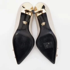 Versace Grey Leather Medusa Pointed Toe Pumps Size 36.5 For Women -Versace Official Website luxury women versace used shoes p640631 001