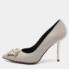 Versace Grey Leather Medusa Pointed Toe Pumps Size 36.5 For Women