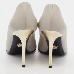 Versace Grey Leather Medusa Pointed Toe Pumps Size 36.5 For Women -Versace Official Website luxury women versace used shoes p640631 010