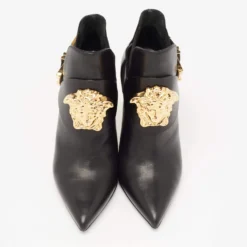 Versace Black Leather Medusa Head Booties Size 35 For Women -Versace Official Website luxury women versace used shoes p641238 004