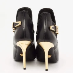 Versace Black Leather Medusa Head Booties Size 35 For Women -Versace Official Website luxury women versace used shoes p641238 005