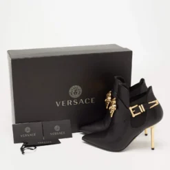 Versace Black Leather Medusa Head Booties Size 35 For Women -Versace Official Website luxury women versace used shoes p641238 009