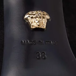 Versace Black Suede Medusa Zip Mule Sandals Size 38 For Women -Versace Official Website luxury women versace used shoes p642049 003