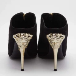 Versace Black Suede Medusa Zip Mule Sandals Size 38 For Women -Versace Official Website luxury women versace used shoes p642049 004