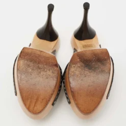 Versace Black Leather And Wooden Platform Slide Sandals Size 38.5 For Women -Versace Official Website luxury women versace used shoes p644680 007