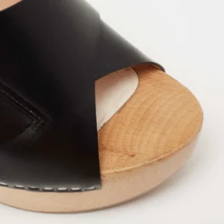 Versace Black Leather And Wooden Platform Slide Sandals Size 38.5 For Women -Versace Official Website luxury women versace used shoes p644680 008