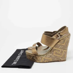 Versace Metallic Gold Leather Wedge Platform Sandals Size 40 For Women -Versace Official Website luxury women versace used shoes p646575 001