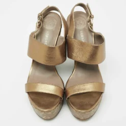 Versace Metallic Gold Leather Wedge Platform Sandals Size 40 For Women -Versace Official Website luxury women versace used shoes p646575 005