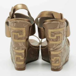 Versace Metallic Gold Leather Wedge Platform Sandals Size 40 For Women -Versace Official Website luxury women versace used shoes p646575 006