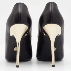 Versace Black Leather Medusa Embellished Pointed Toe Pumps Size 38 For Women -Versace Official Website luxury women versace used shoes p652004 007