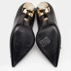 Versace Black Leather Medusa Embellished Pointed Toe Pumps Size 38 For Women -Versace Official Website luxury women versace used shoes p652004 008