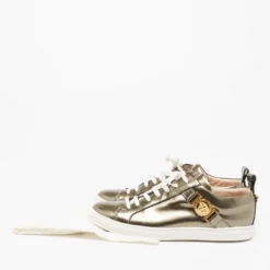 Versace Metallic Bronze Patent Medusa Embellished Low Top Sneakers Size 38 For Women -Versace Official Website luxury women versace used shoes p652522 001