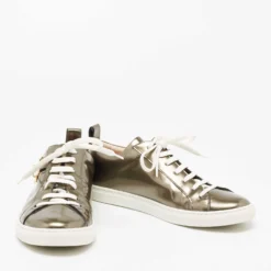 Versace Metallic Bronze Patent Medusa Embellished Low Top Sneakers Size 38 For Women -Versace Official Website luxury women versace used shoes p652522 004