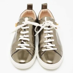 Versace Metallic Bronze Patent Medusa Embellished Low Top Sneakers Size 38 For Women -Versace Official Website luxury women versace used shoes p652522 005