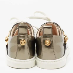 Versace Metallic Bronze Patent Medusa Embellished Low Top Sneakers Size 38 For Women -Versace Official Website luxury women versace used shoes p652522 006