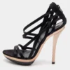 Versace Black Satin Strappy Sandals Size 37 For Women