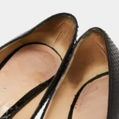 Versace Black Snakeskin Embossed Leather Open Toe Pumps Sze 36.5 For Women -Versace Official Website luxury women versace used shoes p656297 002