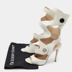 Versace White Leather Cutout Calf Length Sandals 39 For Women 17 Versace White Leather Cutout Calf Length Sandals 39 For Women -Versace Official Website luxury women versace used shoes p657280 001