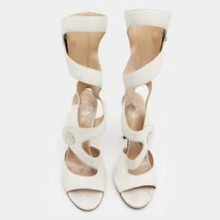 Versace White Leather Cutout Calf Length Sandals 39 For Women 11 Versace White Leather Cutout Calf Length Sandals 39 For Women -Versace Official Website luxury women versace used shoes p657280 003