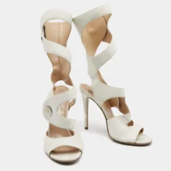 Versace White Leather Cutout Calf Length Sandals 39 For Women 12 Versace White Leather Cutout Calf Length Sandals 39 For Women -Versace Official Website luxury women versace used shoes p657280 004