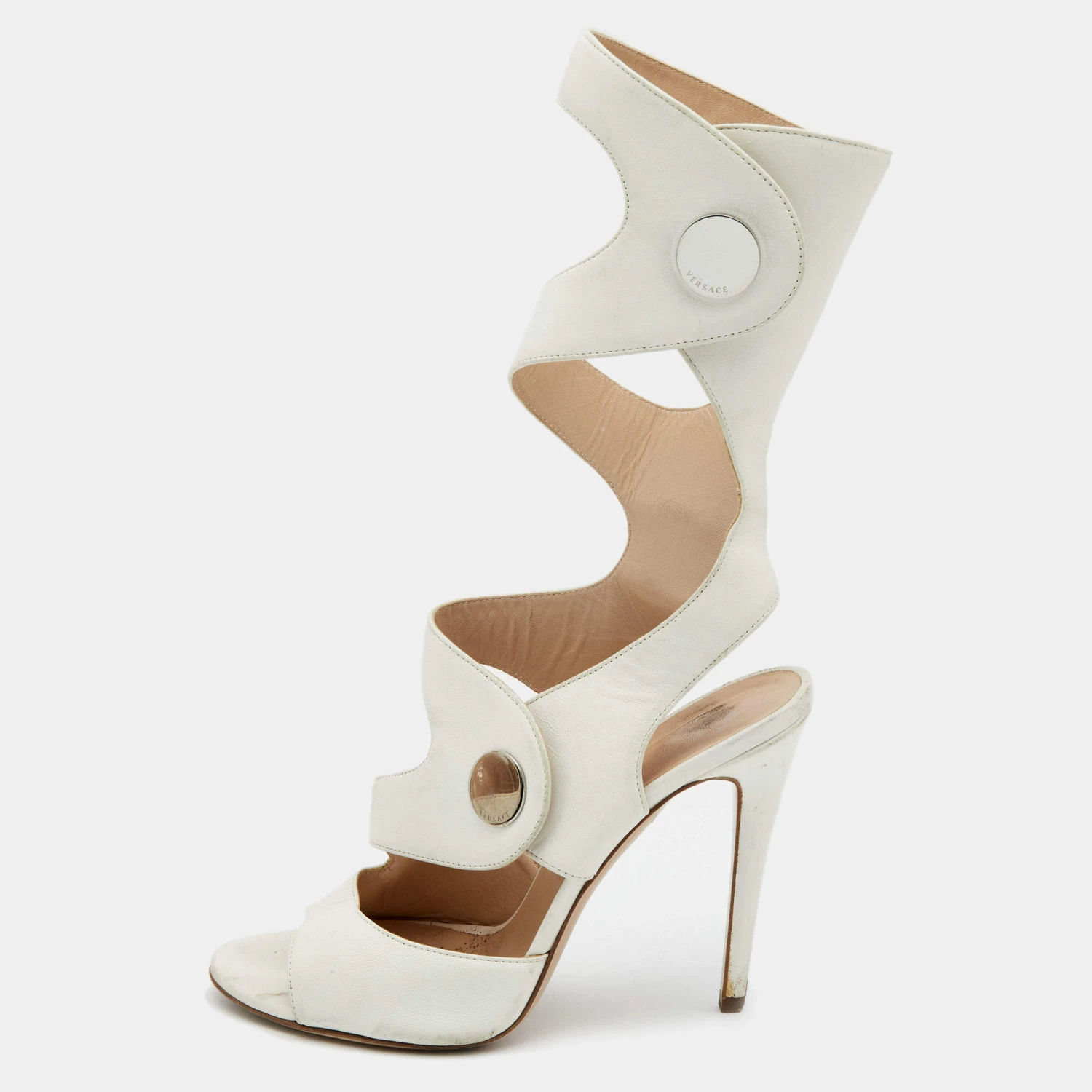 Versace White Leather Cutout Calf Length Sandals 39 For Women 1 Versace White Leather Cutout Calf Length Sandals 39 For Women